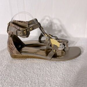 Vintage Carlos Brown Animal Print Sandals With Gold Metallic Hardware 10